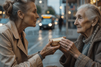 I started a new job after my son told me I should move out, that this house no longer had room for his mother. I took a night-shift cook position at a small diner. Every day I shared a few dollars with a frail old woman on the corner, until one evening she suddenly held my hand, called me “my child,” and promised that tomorrow she would reveal a secret that could change my whole life.