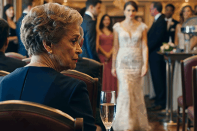 At my son’s lavish wedding, I was assigned a seat in row fourteen, right next to the service area. The bride leaned close and whispered that looking at me like this would embarrass them. A man in a black suit approached, sat down beside me, and quietly said, let’s pretend we came together. When my son looked down and saw us, his face immediately turned pale.