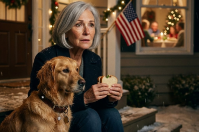At 68, I sat on the front porch outside my son’s Christmas dinner, holding a cold sandwich in my hands. I could hear laughter spilling out, and I felt like a stranger. I didn’t knock, and I didn’t make a scene. I stayed quiet and let the moment pass. Then a dog wearing a sparkling collar walked up, stopped, and looked at me like it recognized me. Seconds later, the front door opened, and the entire evening shifted.