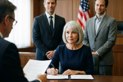 I let my late husband’s kids take the entire estate, the company, and every last dollar, then I signed the paperwork without a single argument. They walked into the courtroom wearing confident smiles, while everyone looked at me like I’d completely given up. When the judge asked if I understood what I was agreeing to, I simply nodded and signed, calm enough to make them even more certain they’d won. But the moment their attorney reached one short sentence quietly tucked into the agreement, he stopped cold and asked the judge for a few minutes. The smiles around me faded, slowly but unmistakably, because that “easy win” suddenly didn’t feel easy anymore.