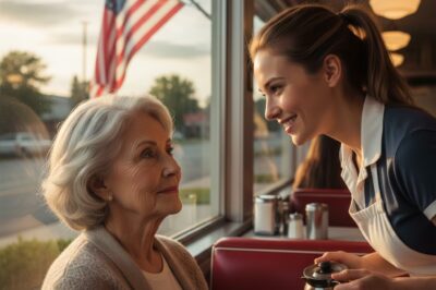 An elderly woman noticed a young waitress and softly said her eyes looked familiar. What began as a passing comment quickly became a quiet, meaningful moment — and within seconds, an unexpected connection from the past started to reveal itself.