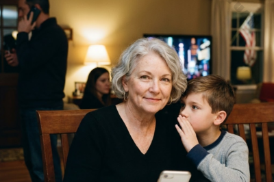 New Year’s Eve dinner was supposed to feel warm and normal, until my son slipped outside “to make a quick call,” and my grandson quietly followed him. Seconds later, the boy rushed back, shaking, pale, and leaned in to whisper a single word that made my stomach drop. I didn’t scream or panic, I simply smiled and texted one name. Fifteen minutes later… the front door suddenly burst open.