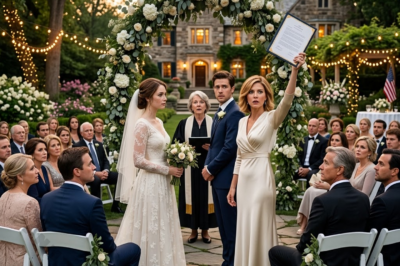 At my wedding, my sister wore a cream-colored dress, raised a gold-trimmed folder in front of everyone, and coldly declared that this wedding had been built on things that had been kept hidden. But what she did not know was that I had spent six months quietly preparing for the exact moment she stepped onto the stage, when she herself would be the one to lay everything bare in front of everyone.