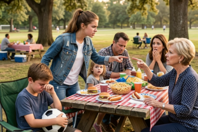 At our family picnic, my mother made a cutting remark that left my son staring down at his plate while the entire table fell silent. Before I could even react, my oldest daughter pushed back her chair, looked straight at her grandmother, and said something calm but firm that changed the whole atmosphere in just a few seconds.