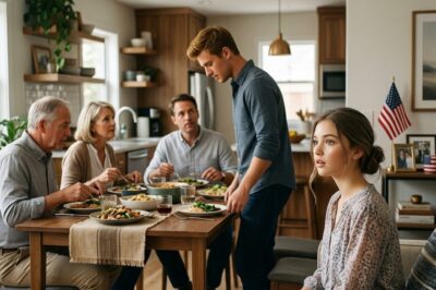 At a family dinner, my father had me sit away from the main table, and as I stayed off to the side, my sister’s boyfriend suddenly stood up—drawing everyone’s attention and quietly shifting the mood as guests began to notice something subtle in the air.