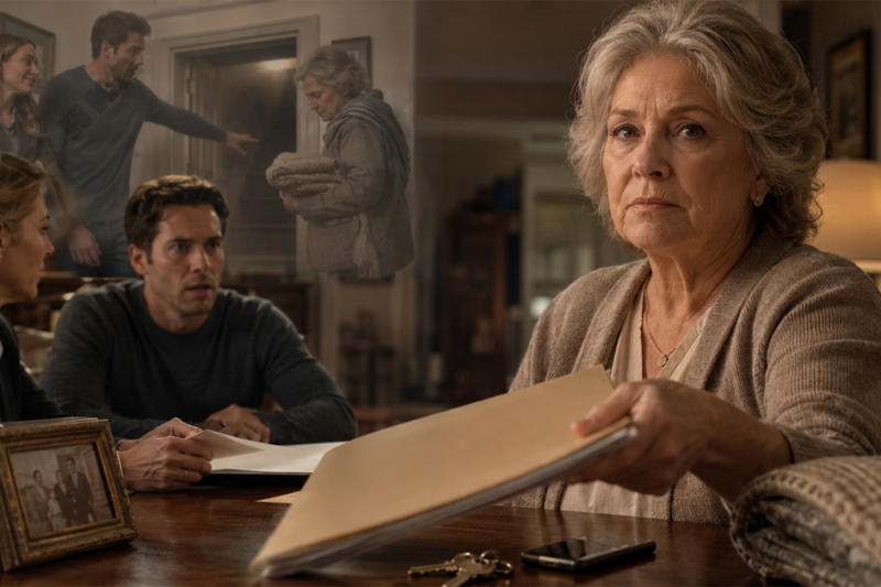 My whole family pushed me down into the basement in the very house that was in my name, then said, “Mom, you’re just taking up space upstairs.” I didn’t argue. I just quietly carried my blanket downstairs. They thought they could sell the house without asking me. But when the realtor opened the legal records, the final note left my son speechless.